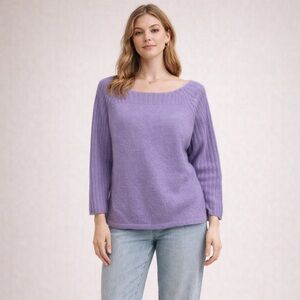Rafaella Purple Angora Wool Sweater L Boxy Boho Coastal Preppy Soft Knit